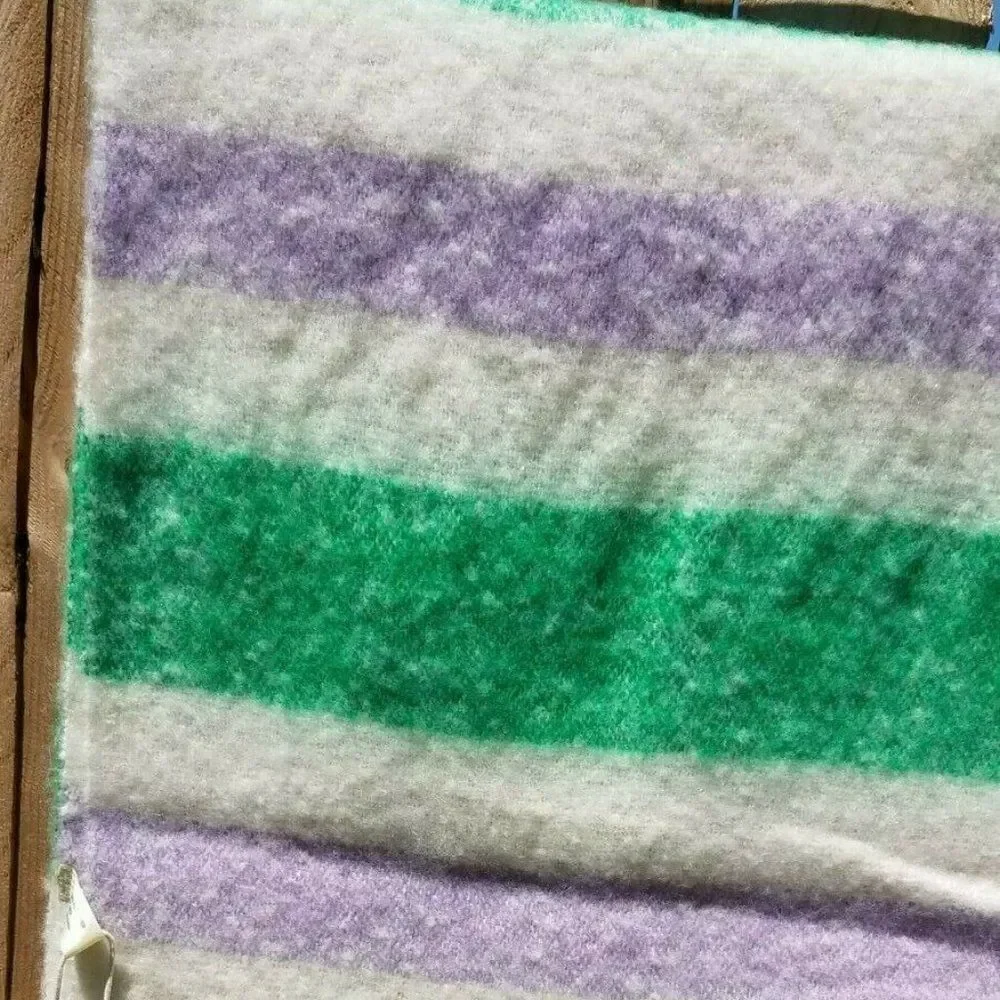 Green Purple Scarf Winter Green Fringed Striped BIG 84
